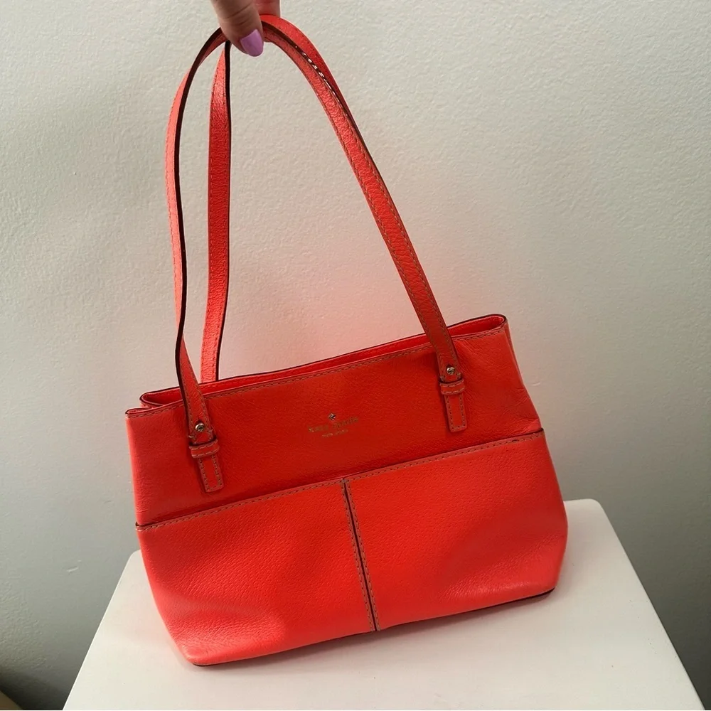 Kate Spade Grand Street Gabriel Tote Orange Pebbled Leather Shoulder Bag